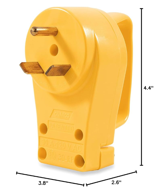 Camco 30A Male Replacement Plug with PowerGrip Handle, Clamshell (55245)