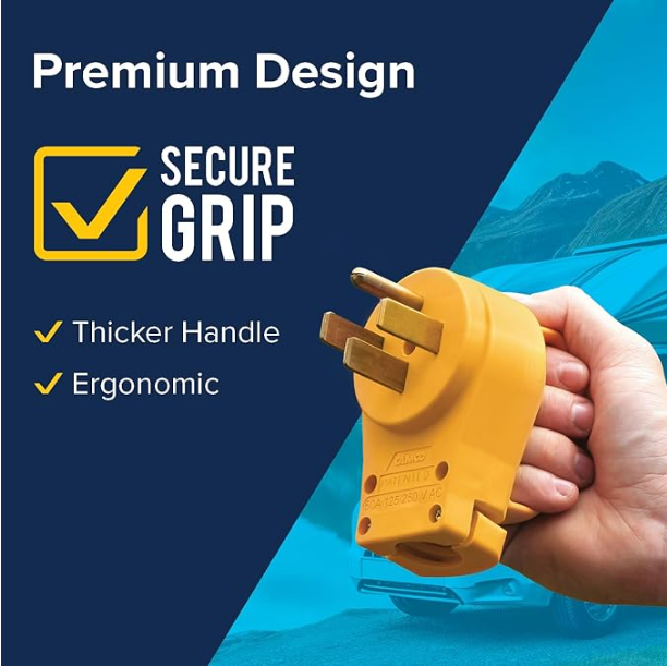 Camco PowerGrip 50 Amp Male Replacement Plug – NEMA 14-50P (55255)