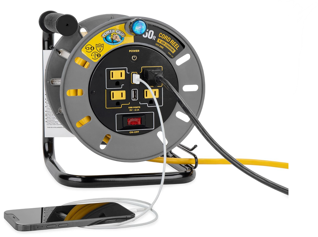 Camco 50-Ft 13 Amp RV Extension Cord Reel w/USB Ports (55291)
