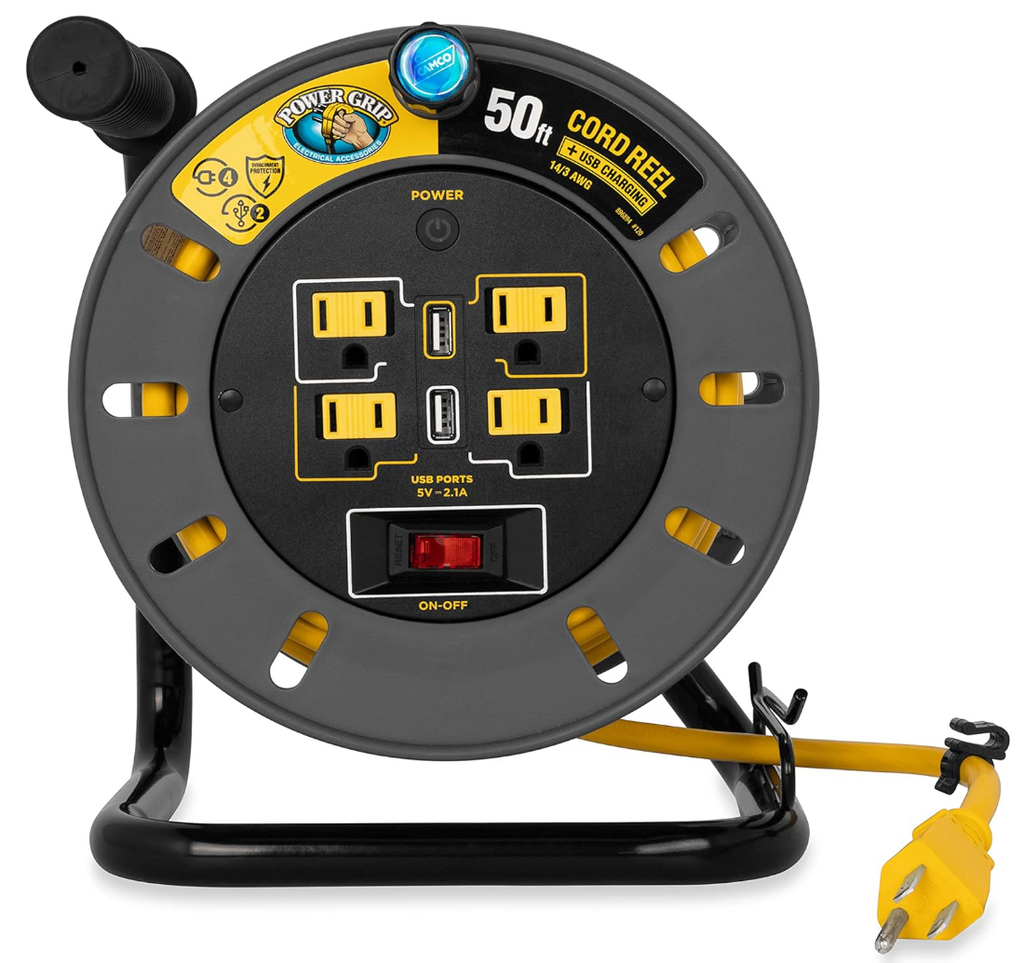 Camco 50-Ft 13 Amp RV Extension Cord Reel w/USB Ports (55291)