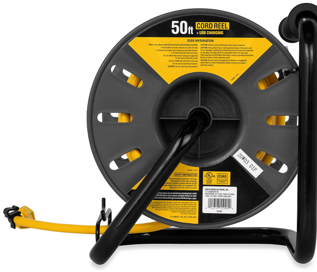 Camco 50-Ft 13 Amp RV Extension Cord Reel w/USB Ports (55291)