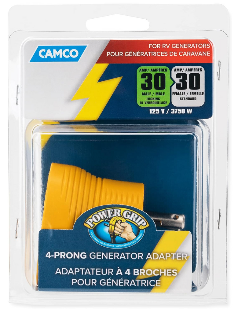 Camco PowerGrip 30 Amp 4-Prong Generator Adapter – L14-30P to TT-30R (55338)