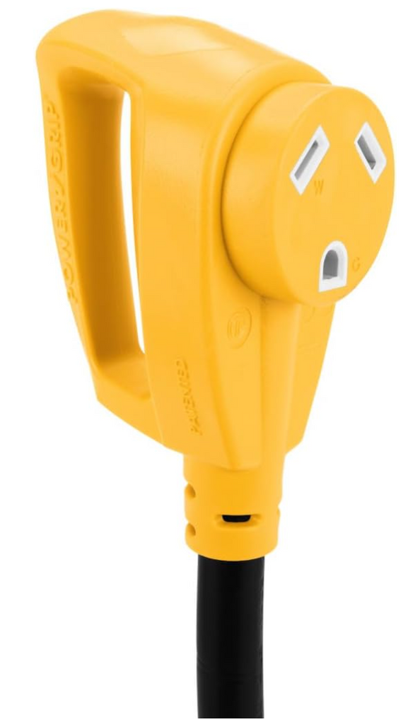 Camco PowerGrip Generator Adapter Dogbone, 12" – 30A 4-Prong to 90° RV (ETL)