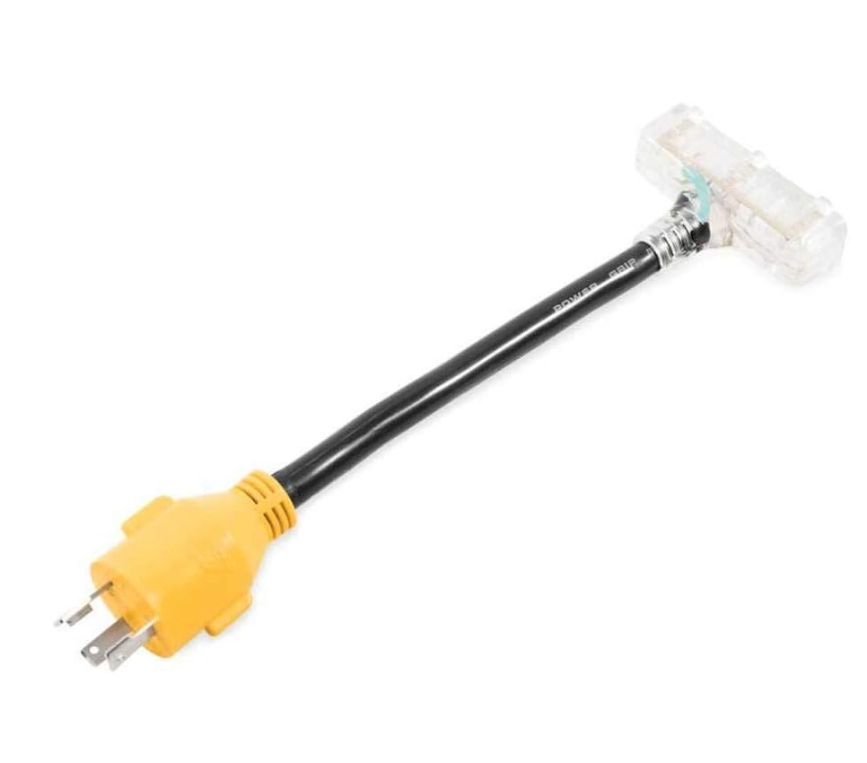 Camco Heavy-Duty PowerGrip Locking Generator Adapter – L5-30 to (3) 5-15 Outlets, 12" (55414)
