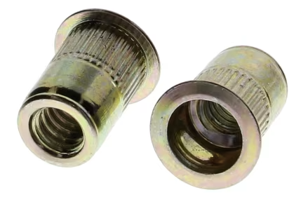 3/8"-16 Steel Ribbed Rivet Nuts – Yellow Zinc, Open End, Coarse Thread Part #055-207