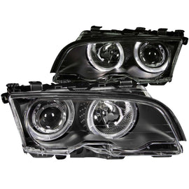 ANZO 1999-2001 BMW 3 Series E46 Projector Headlights with Halo, Black Housing, Clear Lens – Pair