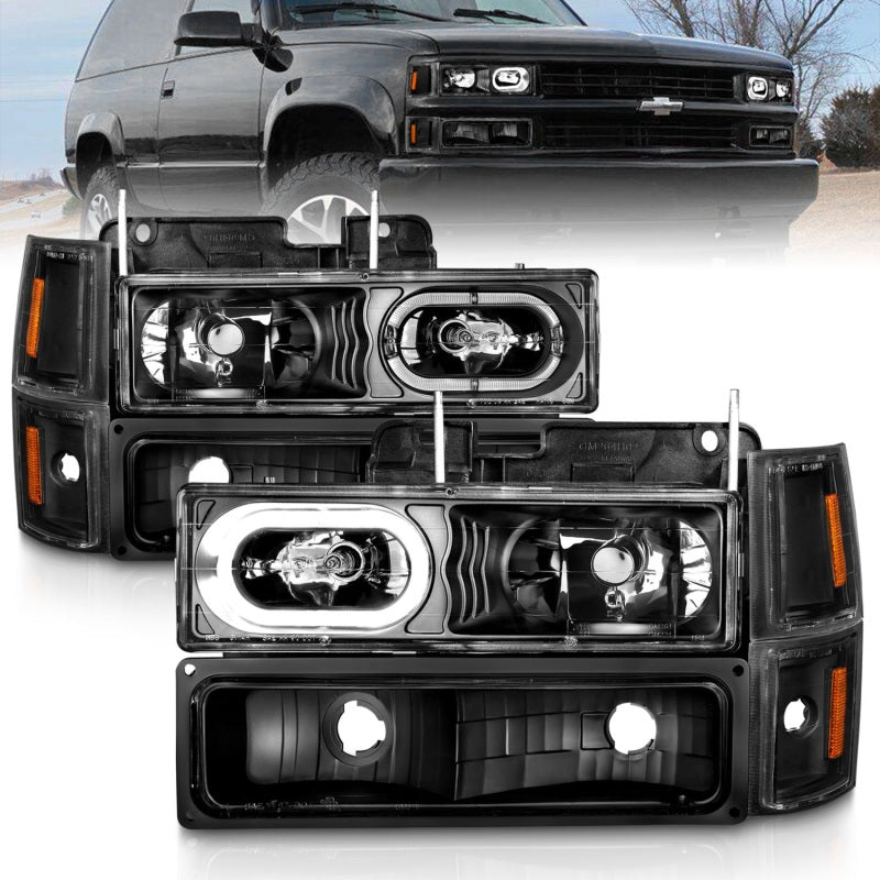 ANZO 88-98 Chevrolet C1500 Crystal Headlight Set with Black Housing and Clear Lens