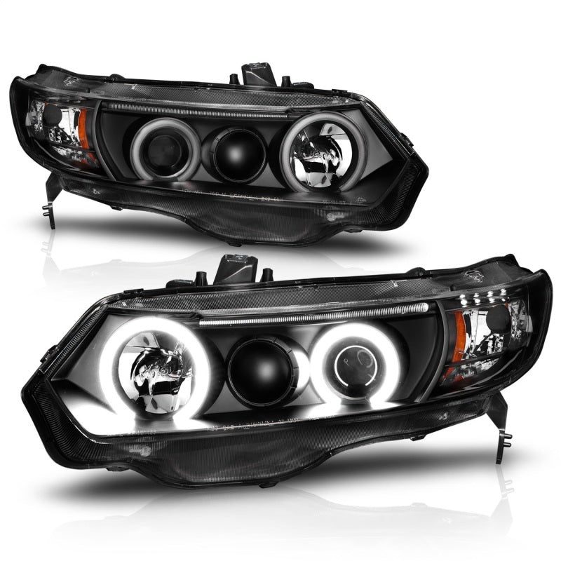 ANZO 2006-2011 Honda Civic Projector Headlights with Halo and Black Housing (CCFL)