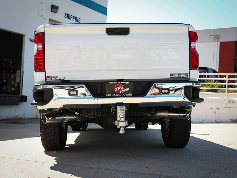 aFe Large Bore-HD 4-inch 409 Stainless Steel DPF-Back Exhaust System with Polished Tips for GM Diesel Trucks 2020-2025