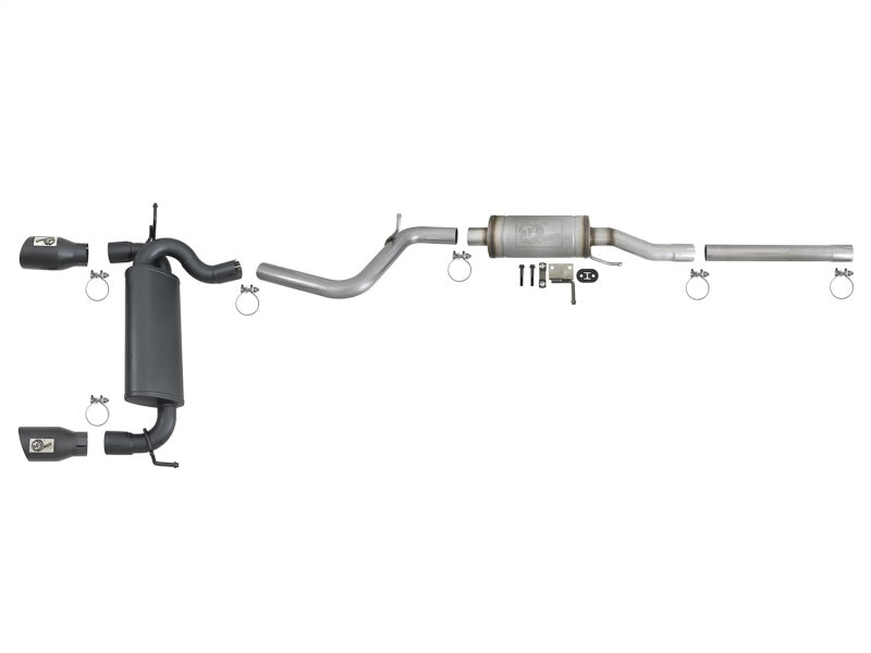 aFe Rebel Series 2.5-inch Dual Black Tip Cat-Back Exhaust System for Jeep Wrangler (2007-2018) with V6-3.6L/3.8L Engines