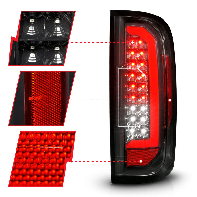 ANZO 15-21 GMC Canyon Full LED Taillights with Red Lightbar, Black Housing, Clear Lens