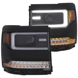 ANZO Projector Headlight Set for 2016-2017 Chevrolet Silverado 1500 with Plank Style Design and Amber Accents