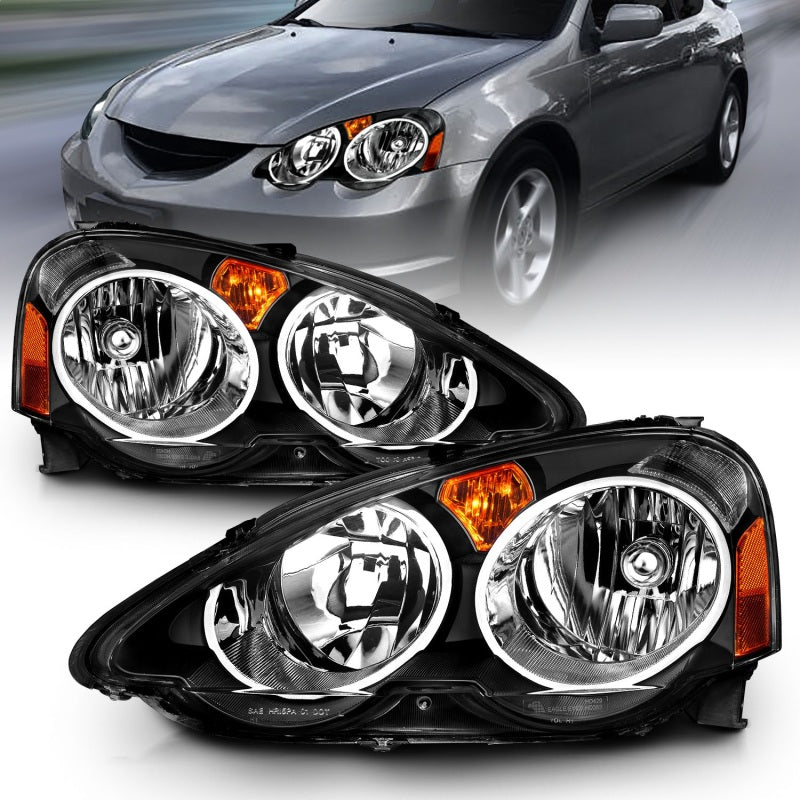 ANZO 2002-2004 Acura RSX Crystal Headlights with Black Housing and Clear Lenses