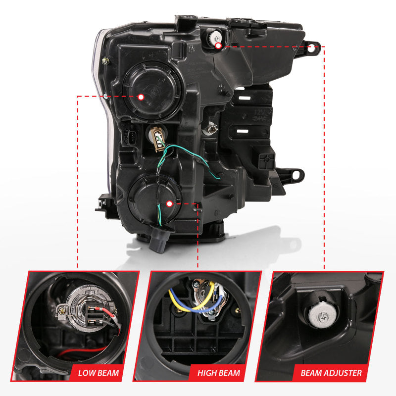 ANZO 2018-2019 Ford F-150 Projector Headlights with Halo, Black Housing and Amber Accents