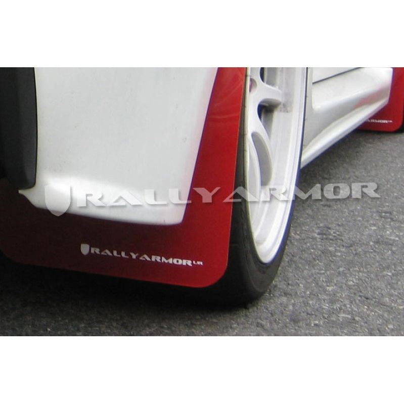 Rally Armor 07-17 Mitsubishi Lancer Red UR Mud Flap with White Logo - Durable Polyurethane Protection