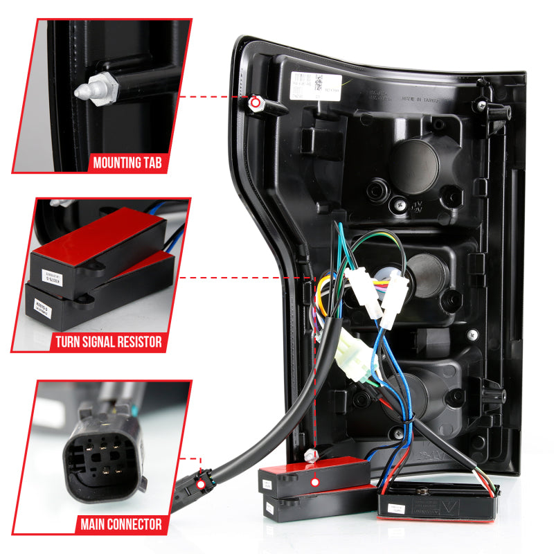 ANZO 18-19 Ford F-150 LED Taillight Assembly with Clear Lens and Red Sequential Light Bar