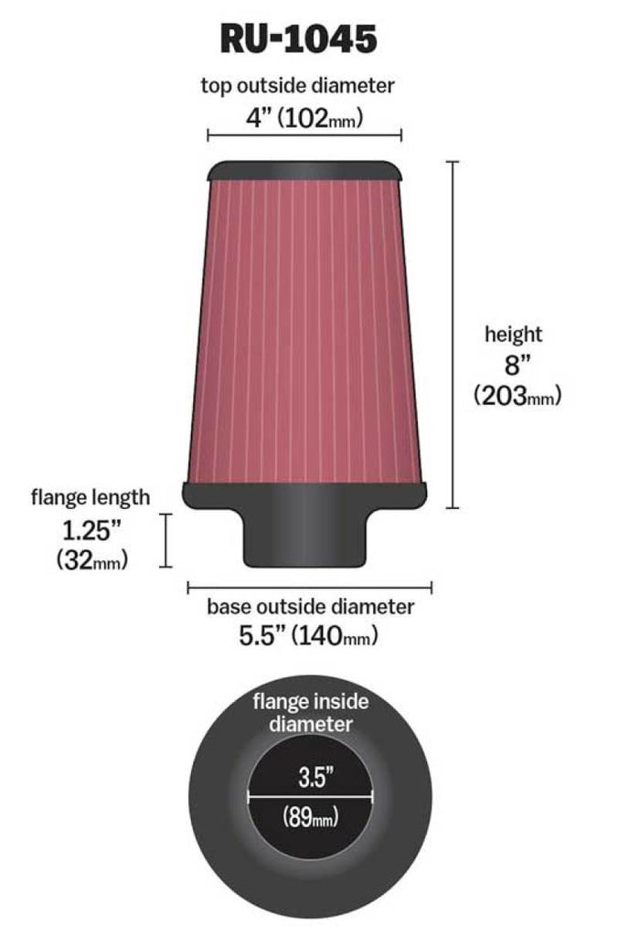 K&N Engineering Universal Tapered Air Filter Part No. KNNRU-1045 for Jeep Wrangler 2005-2006