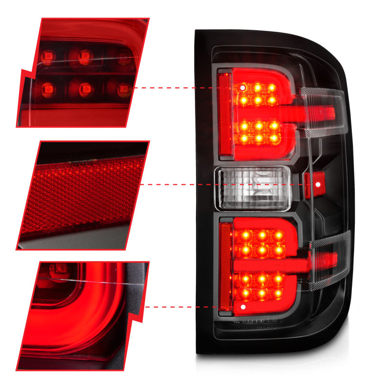 ANZO 15-19 Chevy Silverado 2500HD/3500HD LED Tail Lights with Black Light Bar & Clear Lens – Part Number ANZ311425