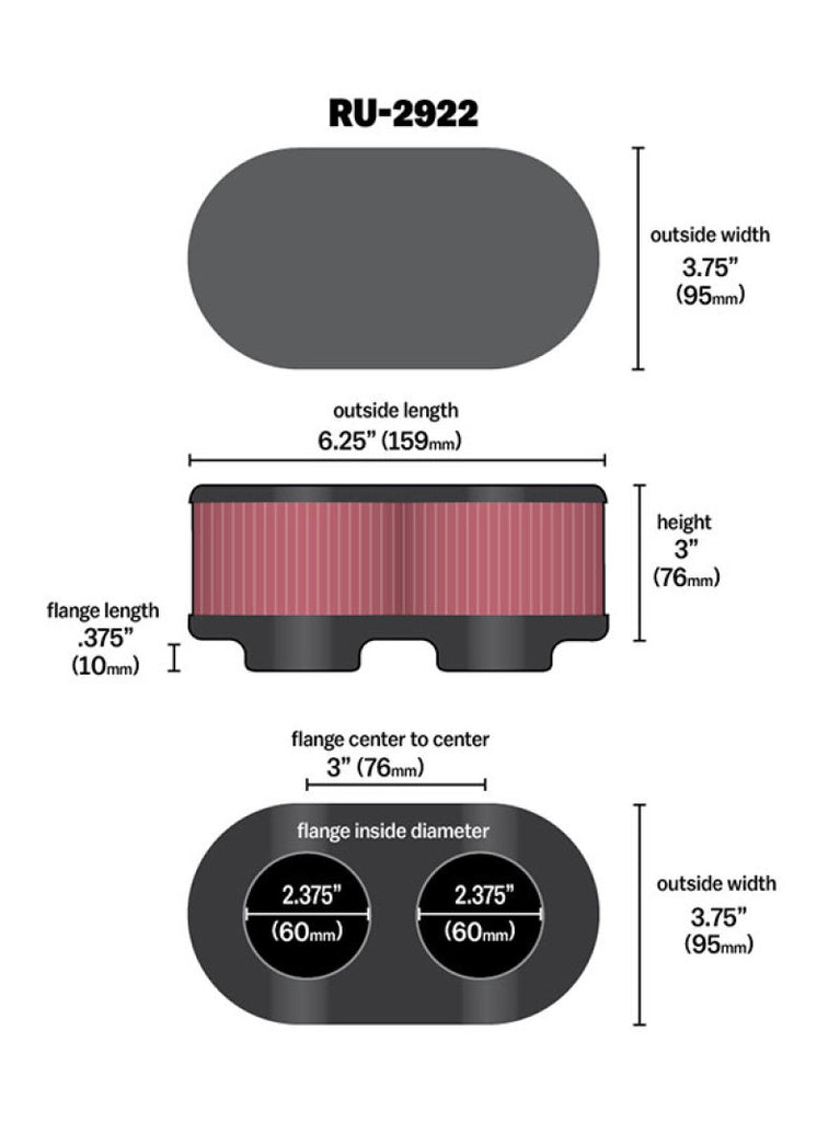K&N Engineering Universal Air Filter Part Number RU-2922 for Suzuki GSX Series