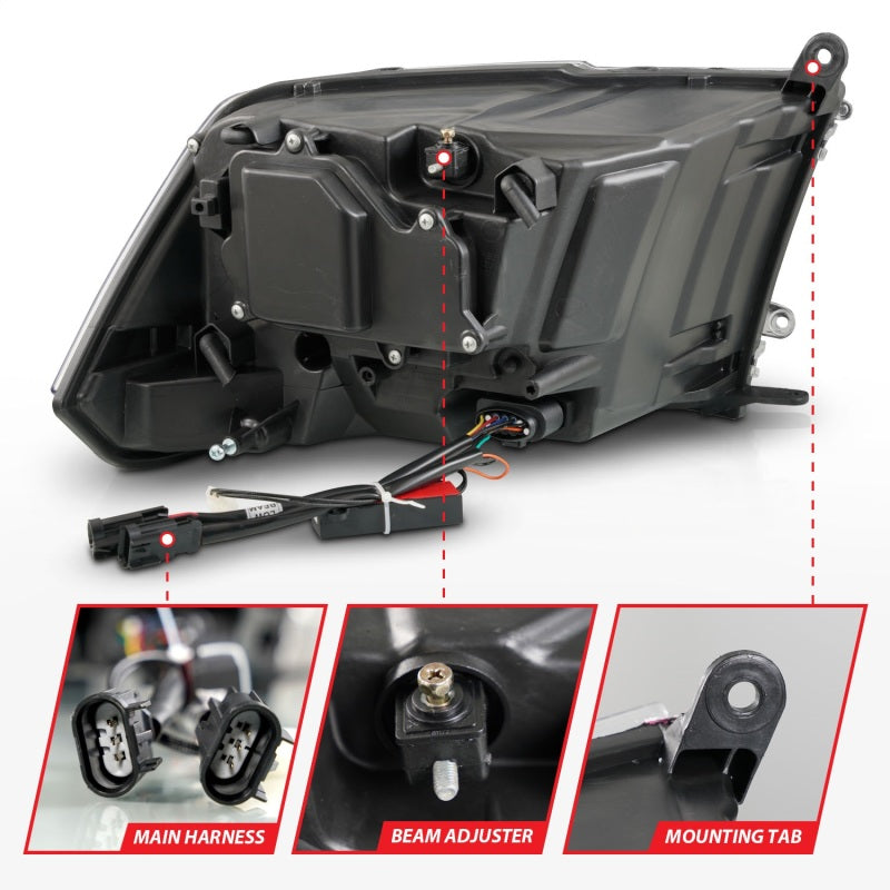 ANZO 09-18 Dodge Ram 1500/2500/3500 LED Plank Style Headlights with Switchback and Sequential Lighting - Matte Black Housing