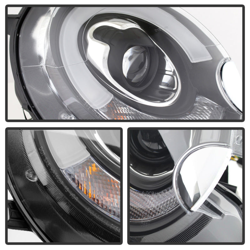 Spyder Mini Cooper 2007-2012 Projector Headlights with Halogen Model * Black DRL Style, Part #PRO-YD-MC07-DRL-BK