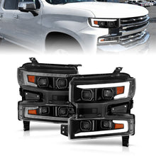 Load image into Gallery viewer, ANZO 19-22 Chevrolet Silverado 1500 LED Projector Headlight with Light Bar, Switchback, Sequential Turn Signal, Black Housing, Clear Lens – Passenger Side Only