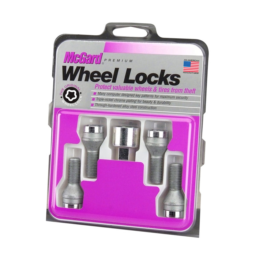 McGard Chrome Cone Seat Wheel Lock Bolt Set (M12 x 1.5) – 4-Piece with Key for BMW 3 Series