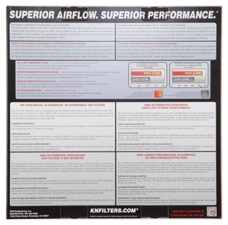 K&N E-1570 High-Flow Reusable Air Filter for Ford Cars and Trucks (1968-1987)