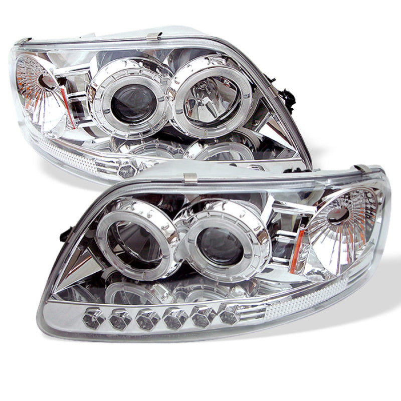Spyder Ford F-150 97-2003 LED Halo Projector Headlights with Amber Reflector and Chrome Finish