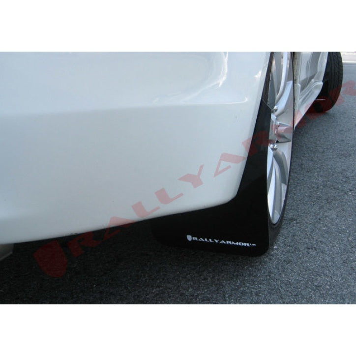 Rally Armor 07-17 Mitsubishi Lancer Black UR Mud Flap with White Logo