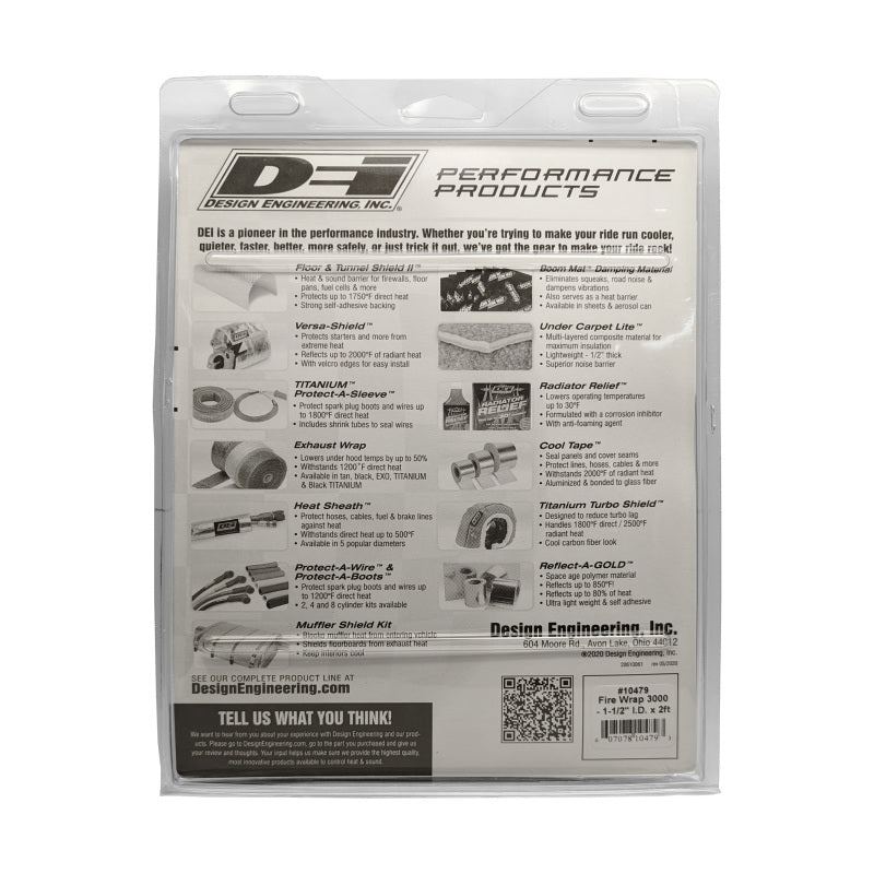 DEI Fire Wrap 3000 Thermal Insulator Sleeve for Automotive Wires and Hoses, 1-1/2 Inch ID x 2 Feet
