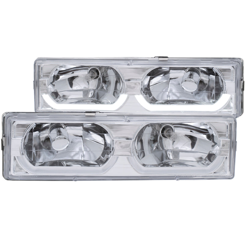 ANZO 1988-1998 Chevrolet C1500 Crystal Headlights with Chrome Housing and Low Brow – Pair