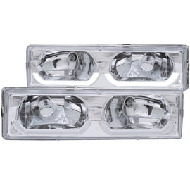 ANZO 1988-1998 Chevrolet C1500 Crystal Headlights with Chrome Housing and Low Brow – Pair