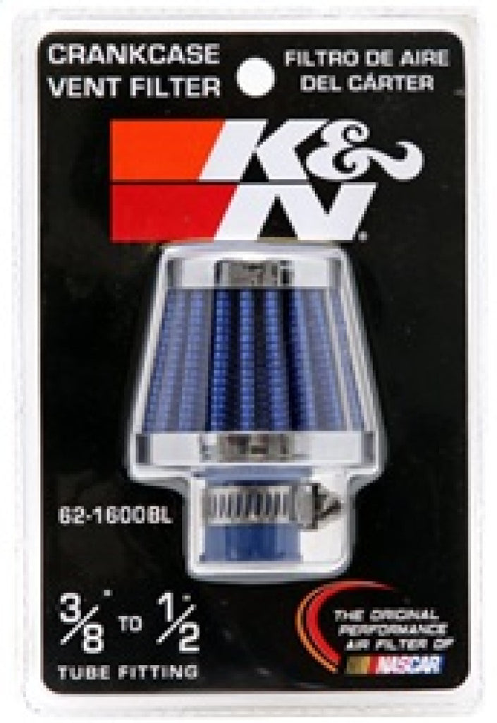 K&N Engineering 62-1600BL Blue Crankcase Vent Filter with Chrome Top and Base