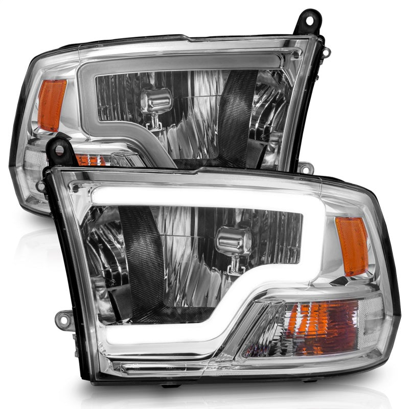ANZO Crystal Headlight Set with Light Bar for Dodge Ram 1500, 2500, 3500 - Chrome Housing and Clear Lens