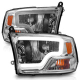 ANZO Crystal Headlight Set with Light Bar for Dodge Ram 1500, 2500, 3500 - Chrome Housing and Clear Lens