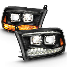 Load image into Gallery viewer, ANZO Part ANZ111464 LED Projector Headlight Set for Dodge Ram 1500 and Ram 2500, Black Housing with Amber Switchback, Pair
