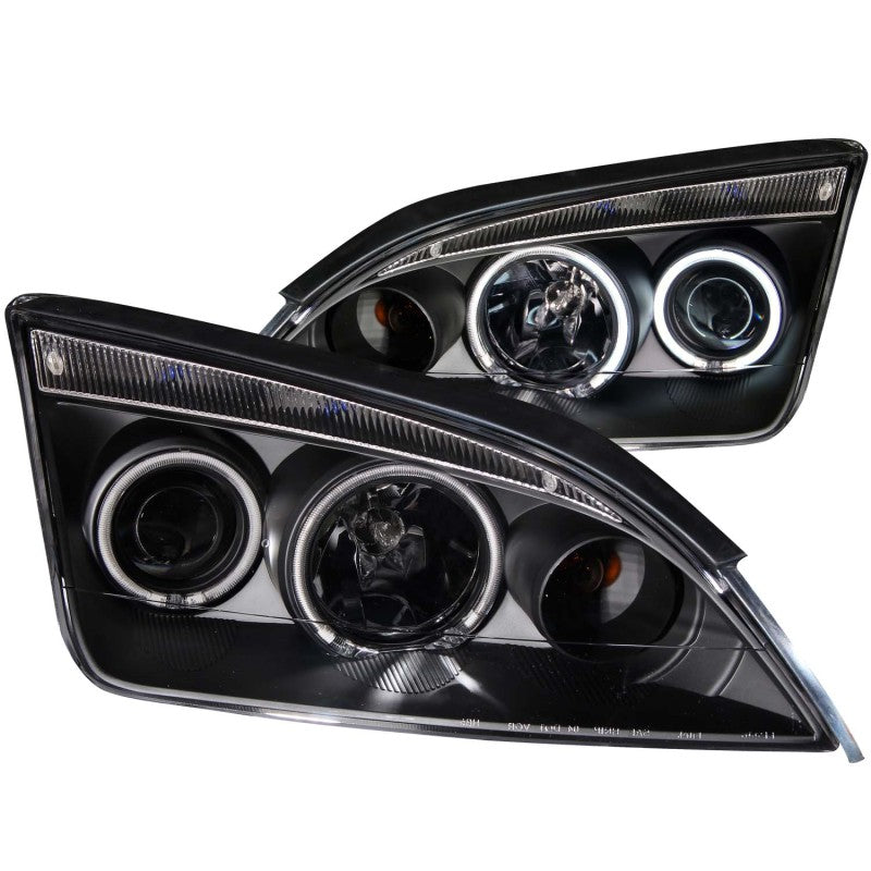 ANZO 2005-2007 Ford Focus Projector Headlights with Halo Black Housing - Pair