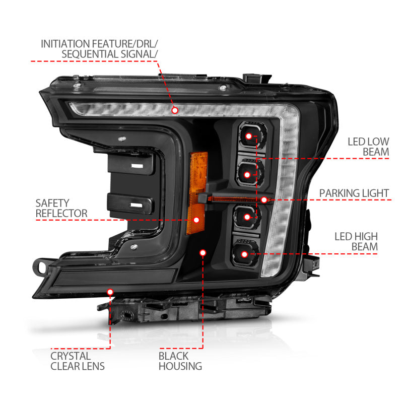 ANZO Z-Series Full LED Projector Headlights for Ford F-150 2018-2020 with Factory Halogen, Pair