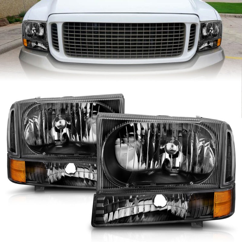 ANZO 2000-2004 Ford Excursion Crystal Headlights with Black Housing and Clear Lenses
