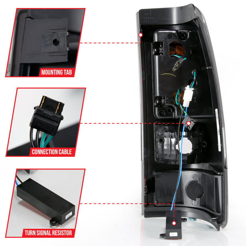 ANZO 1999-2002 Chevy Silverado 1500 LED Tail Light Assembly with Clear Lens and Black Housing