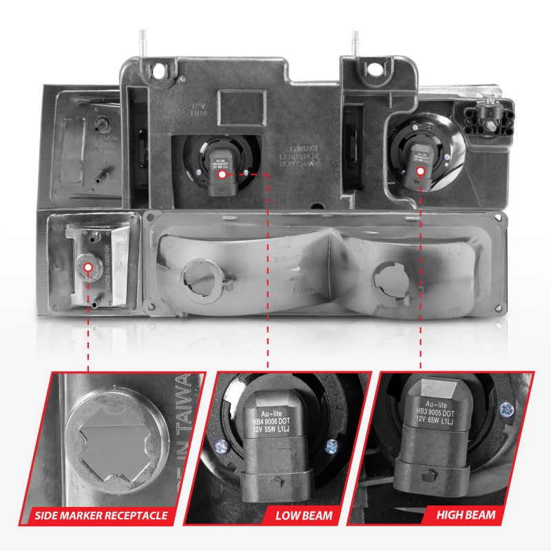 ANZO 88-98 Chevrolet C1500 Crystal Headlight Set with Halo and Signal Lights