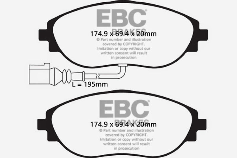 EBC Redstuff Ceramic Low Dust Front Brake Pads for Audi S3 and Volkswagen Passat 2013-2015