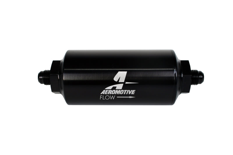 Aeromotive In-Line Filter with 40 Micron Stainless Steel Mesh Element - AN-06 Male, Black Anodize Finish