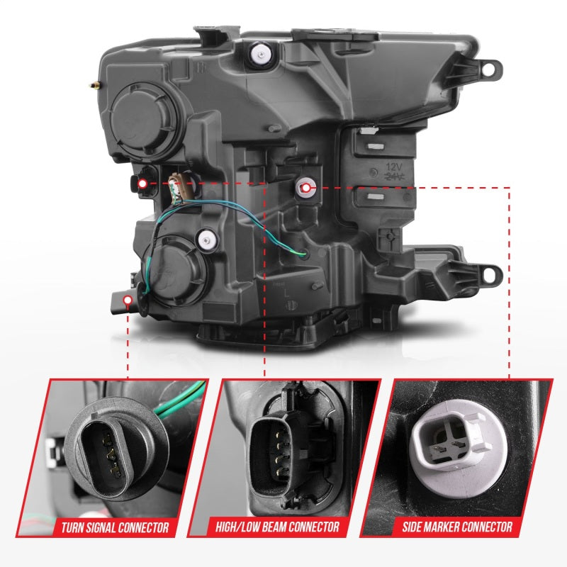 ANZO 2018-2020 Ford F-150 Projector Headlights with Plank Style Switchback and Black Housing
