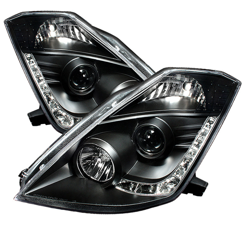 Spyder Nissan 350Z 2003-2005 Projector Headlights with Xenon DRL - Black, Part Number PRO-YD-N350Z02-HID-DRL-BK