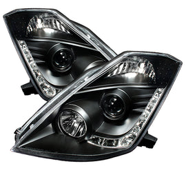 Spyder Nissan 350Z 2003-2005 Projector Headlights with Xenon DRL - Black, Part Number PRO-YD-N350Z02-HID-DRL-BK