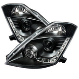 Spyder Nissan 350Z 2003-2005 Projector Headlights with Xenon DRL - Black, Part Number PRO-YD-N350Z02-HID-DRL-BK