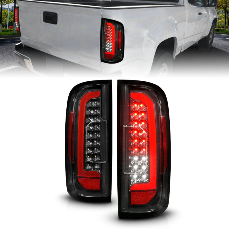 ANZO 15-21 GMC Canyon Full LED Taillights with Red Lightbar, Black Housing, Clear Lens