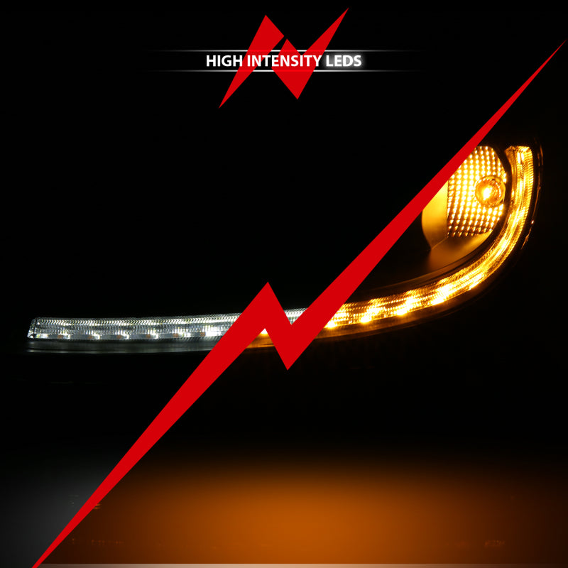 ANZO 2005-2013 Chevy Corvette Projector Headlight Set with Halo and Switchback - Black Housing with Amber Accents